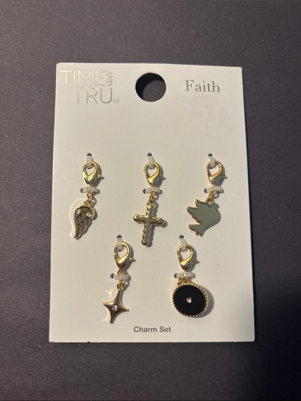 Time and Tru Gold Tone Faith Charm Set with Black and Green Accents